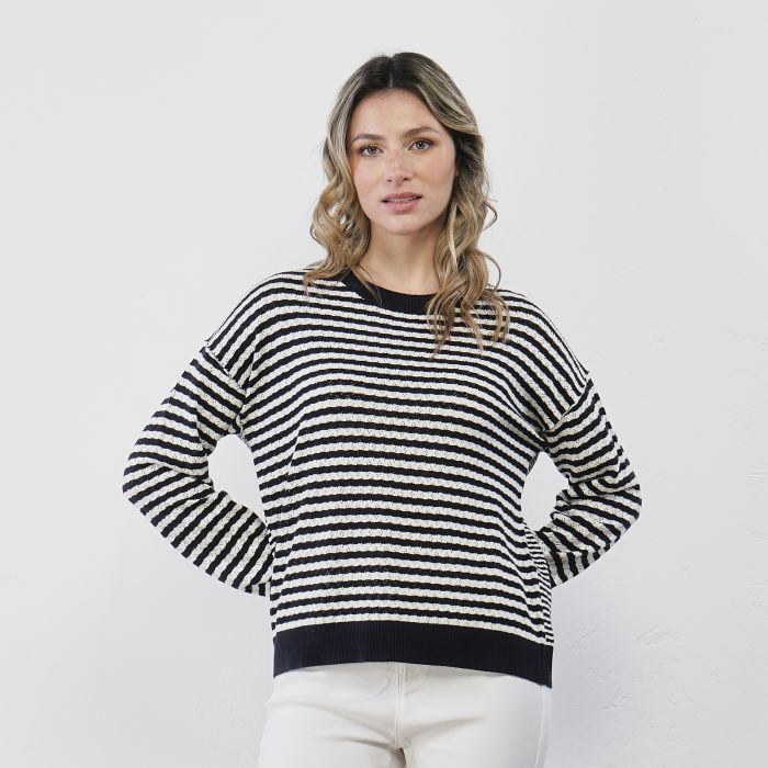 Maglioncino leggero da donna bianco e nero a righe