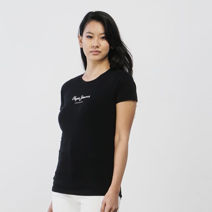 T-shirt nera maniche corte da donna con logo