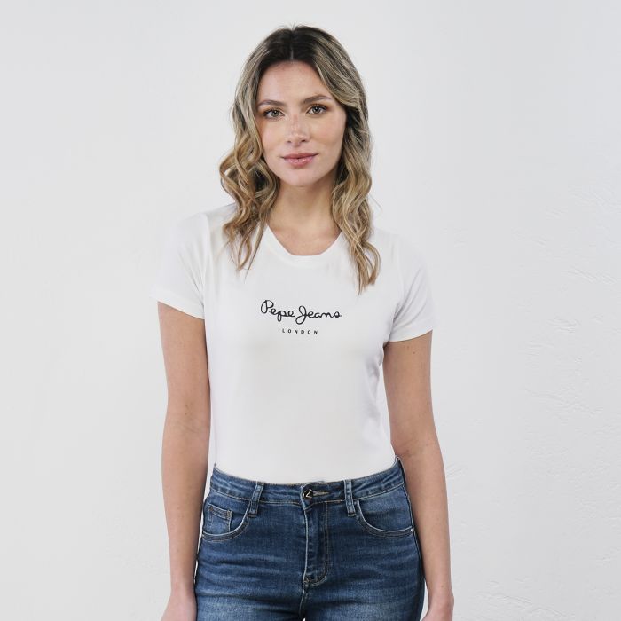 T-shirt bianca maniche corte da donna con logo