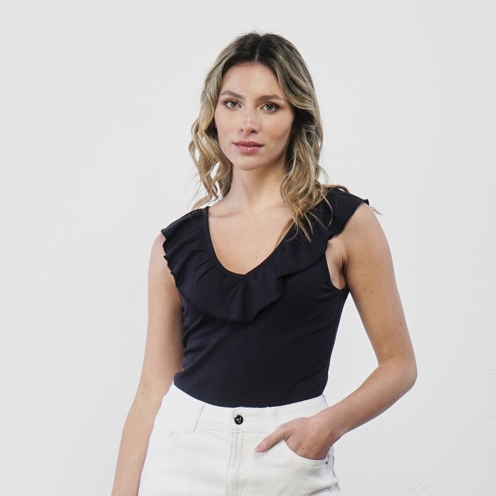 Top blu da donna con volant