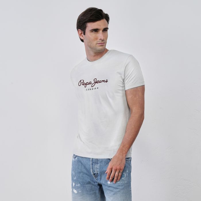 T-shirt bianca da uomo in cotone con maniche corte e logo