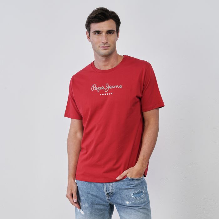 T-shirt rossa da uomo in cotone con maniche corte e logo