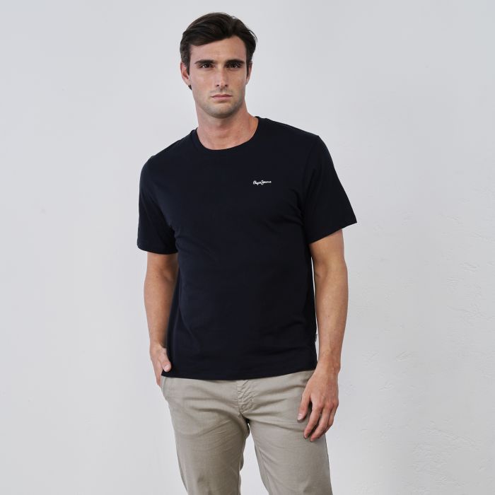 T-shirt blu da uomo in cotone con maniche corte e mini logo