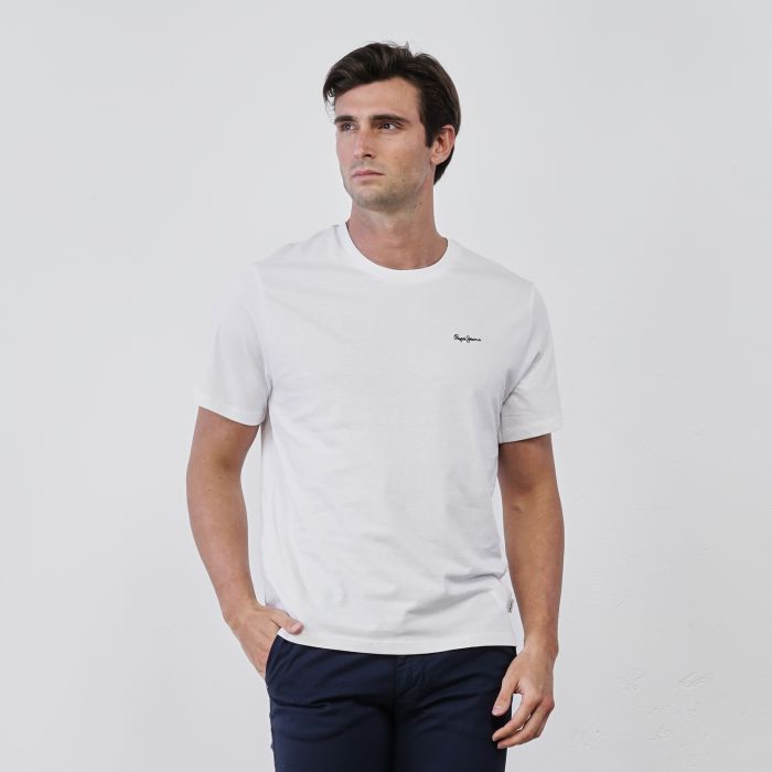 T-shirt bianca da uomo in cotone con maniche corte e mini logo