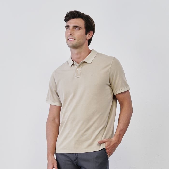 Polo beige da uomo in cotone con maniche corte e mini logo