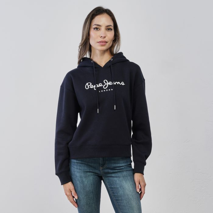 Felpa blu da donna con maxi scritta