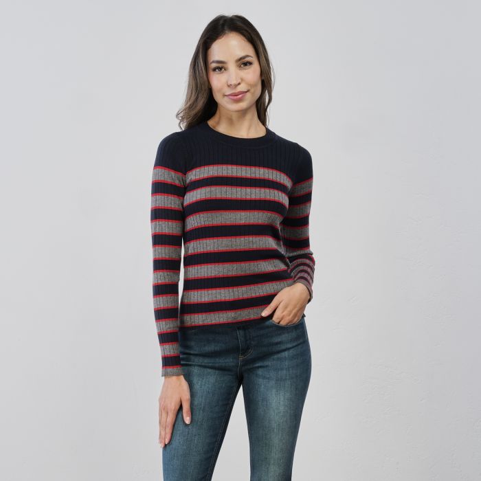 Maglia leggera blu da donna a righe