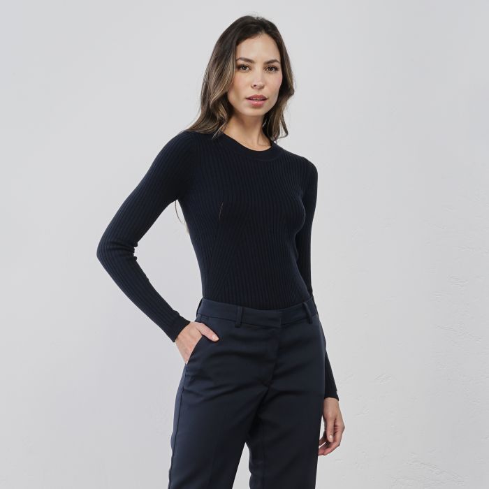 Maglia leggera blu a costine da donna