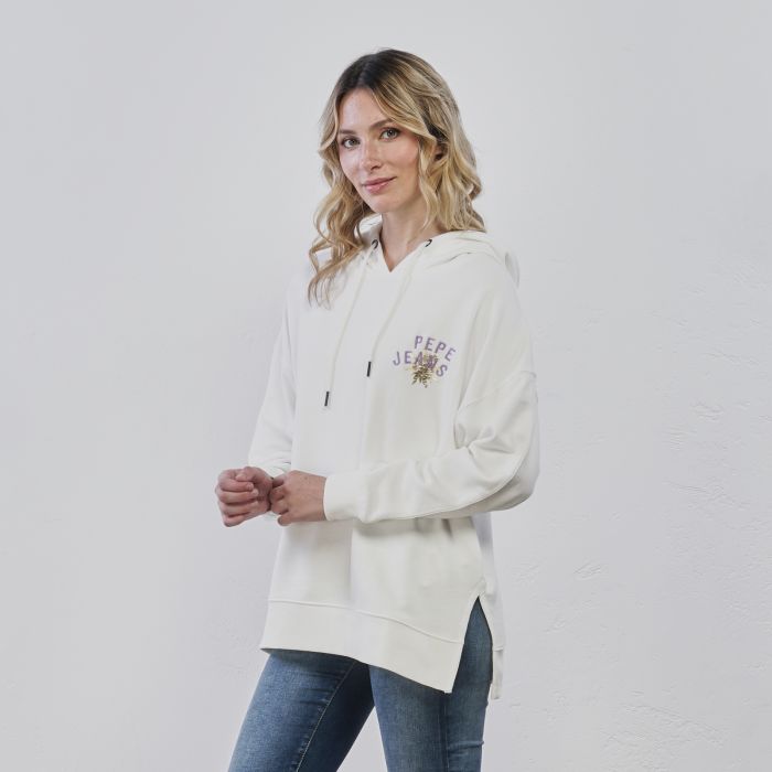 Felpa bianca oversize da donna con disegni