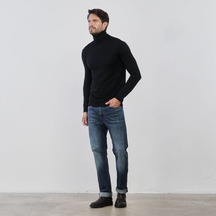 Jeans blu da uomo con tasche effetto stone washed