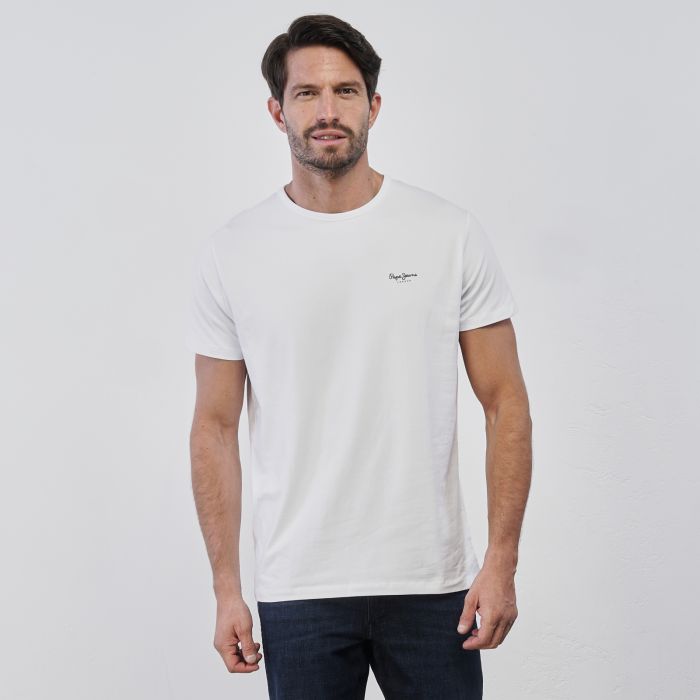 T-shirt bianca da uomo con maniche corte e mini logo