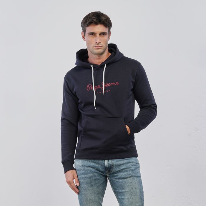 Felpa blu da uomo con cappuccio e scritta logo