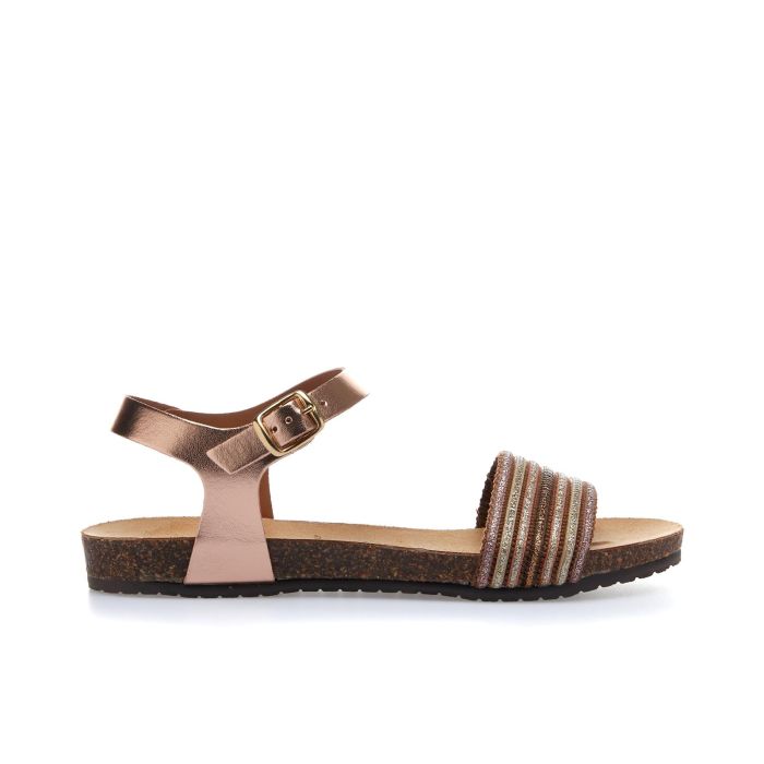 Sandali bassi con fondo effetto sughero oro rosa