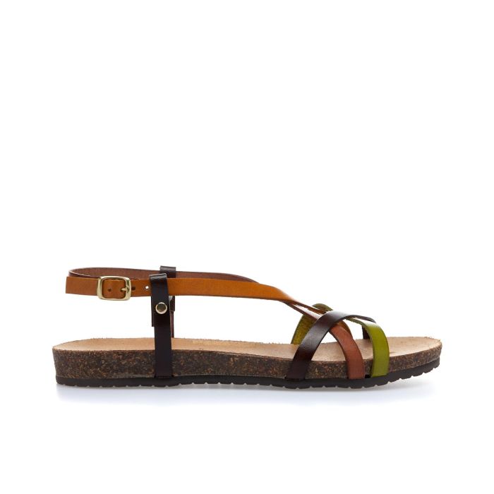 Sandali bassi marroni con cinturino e fondo effetto sughero