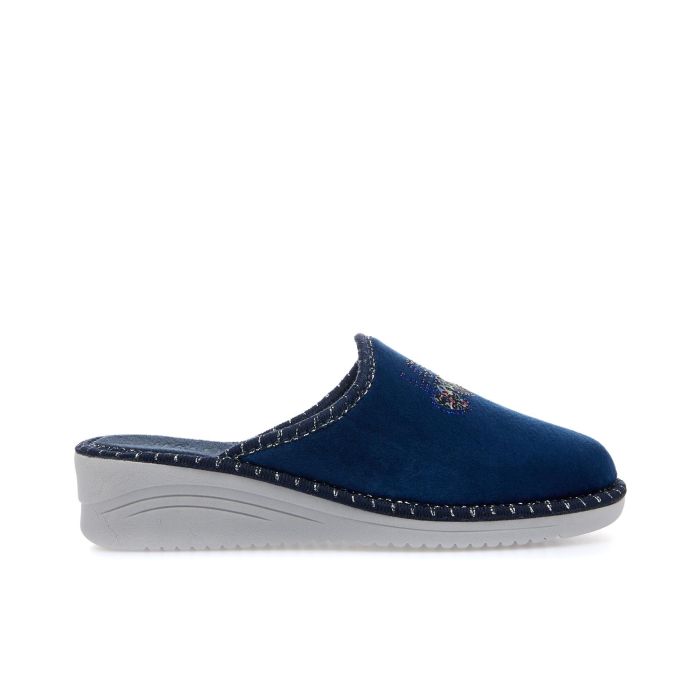 Ciabatte da casa blu con cuori, scritta e strass