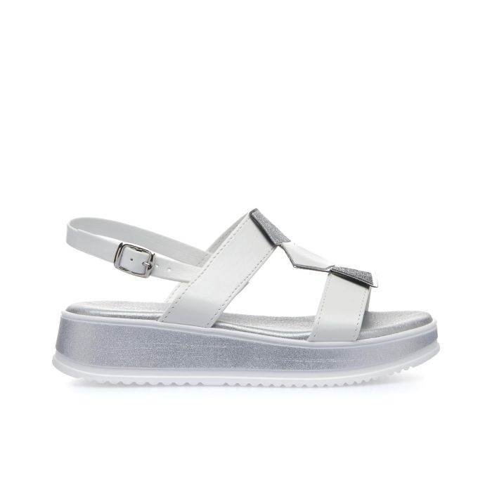 Sandali bimba bianchi e argento con dettagli glitter