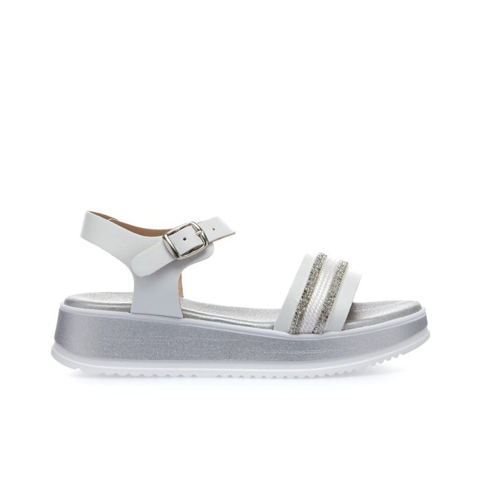 Sandali bimba bianchi e argento con strass