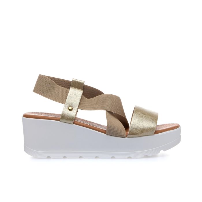 Sandali oro con zeppa e fasce elasticizzate