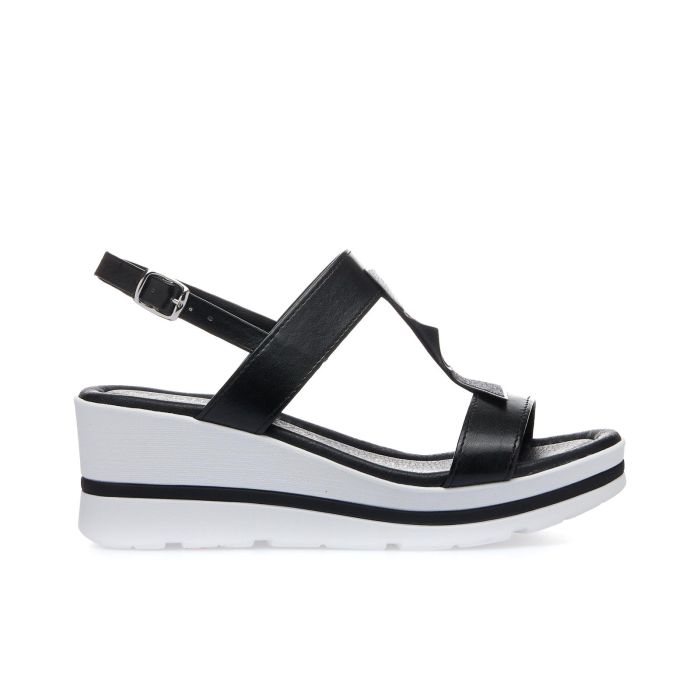 Sandali neri e bianchi con zeppa e dettagli glitter