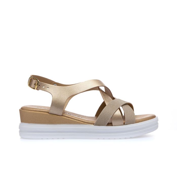 Sandali casual oro effetto glitter con zeppa