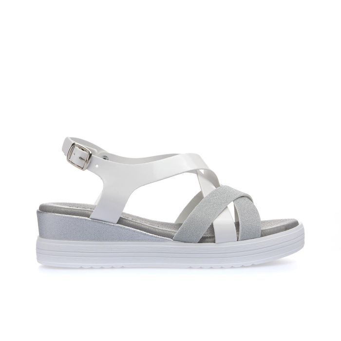 Sandali casual argento effetto glitter con zeppa