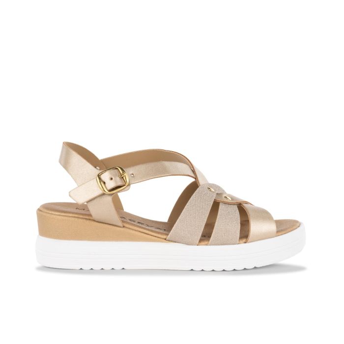 Sandali oro con zeppa da donna