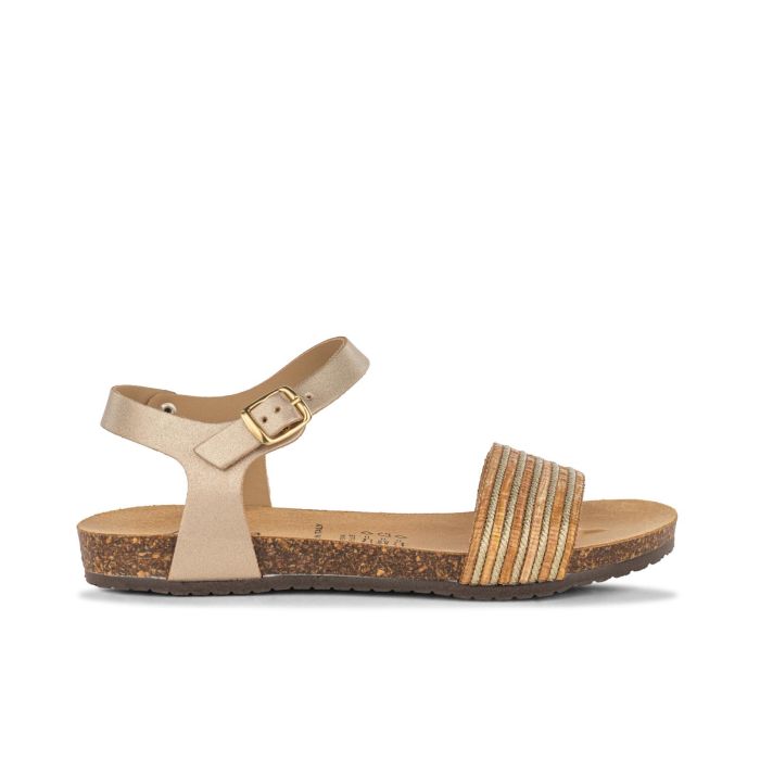 Sandali bassi beige da donna con suola in sughero