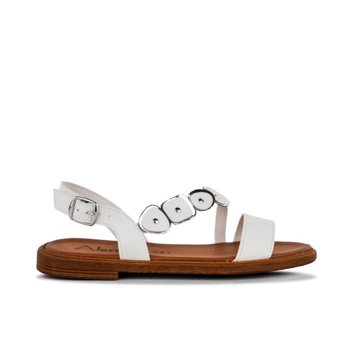 Sandali bassi bianchi da donna con dettagli laminati