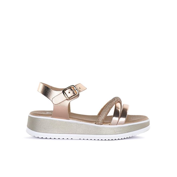 Sandali oro da bambina con dettaglio glitter e fibbia