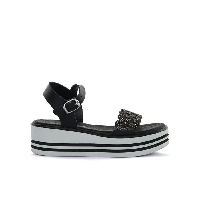 Sandali neri da bambina con dettaglio glitter e suola platform