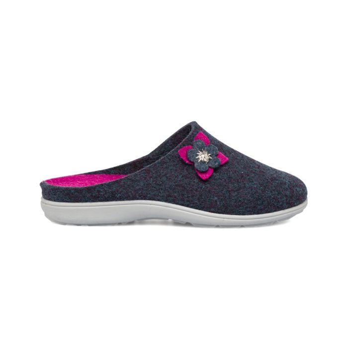 Ciabatte casa blu da donna con fiore applicato