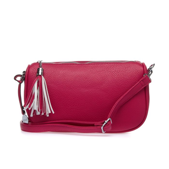 Borsetta fucsia con tracolla regolabile e nappina