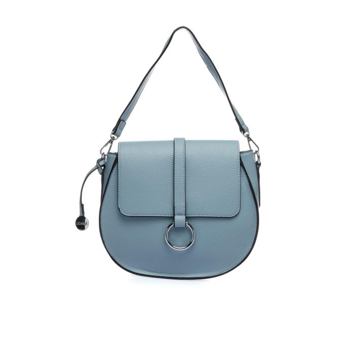Borsetta azzura con dettaglio metallico e ciondolo