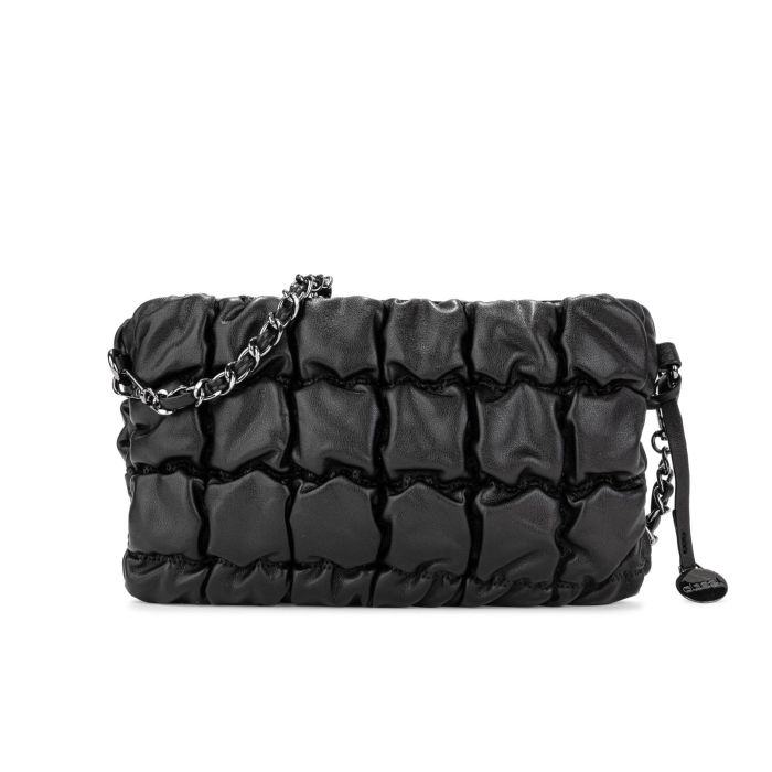 Borsetta nera effetto trapuntato con tracolla in catena