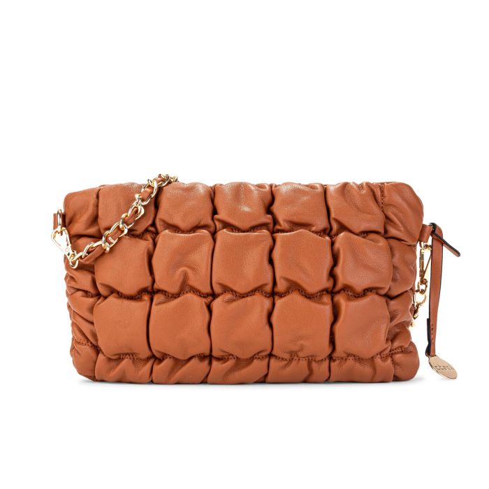 Borsetta arancione effetto trapuntato con tracolla in catena