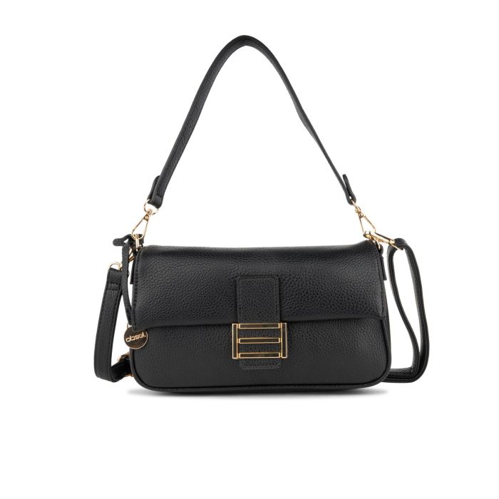 Borsa nera da donna con doppia tracolla removibile e fibbia