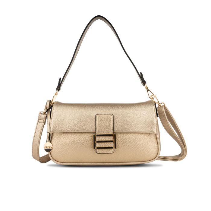 Borsa oro da donna con doppia tracolla removibile e fibbia