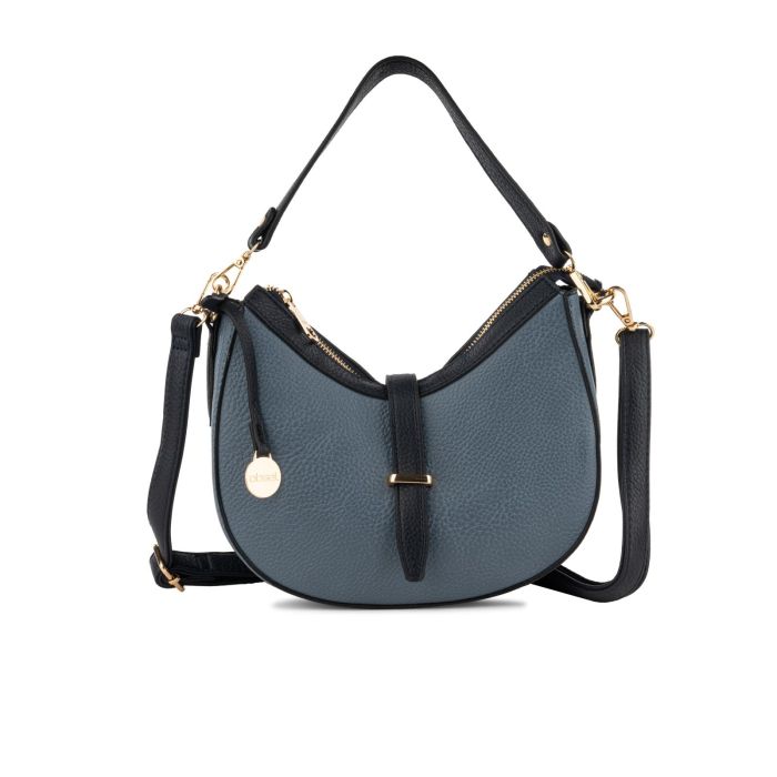 Borsa azzurra e blu con doppia tracolla removibile e fibbia