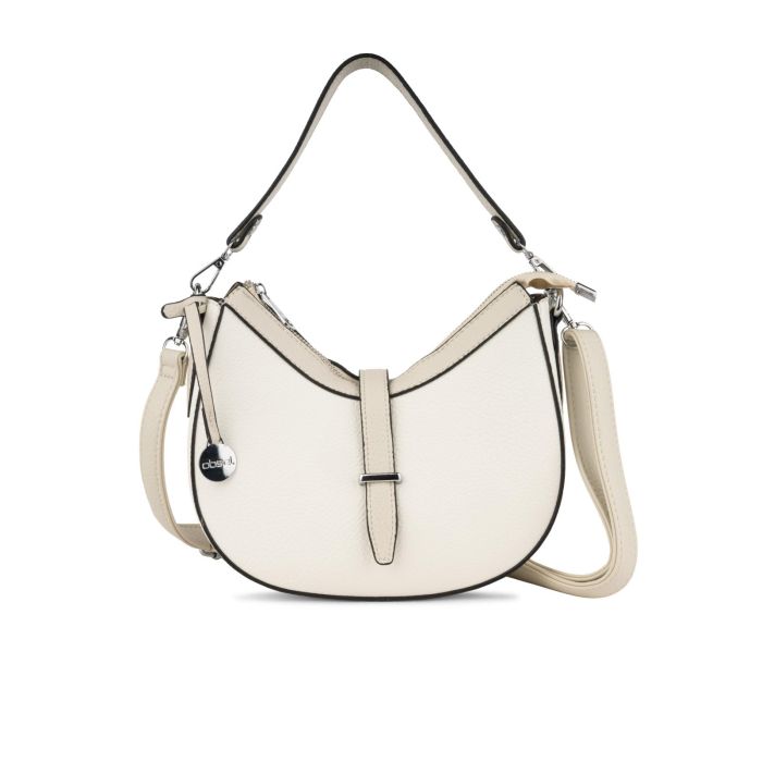 Borsa bianca e beige con doppia tracolla removibile e fibbia