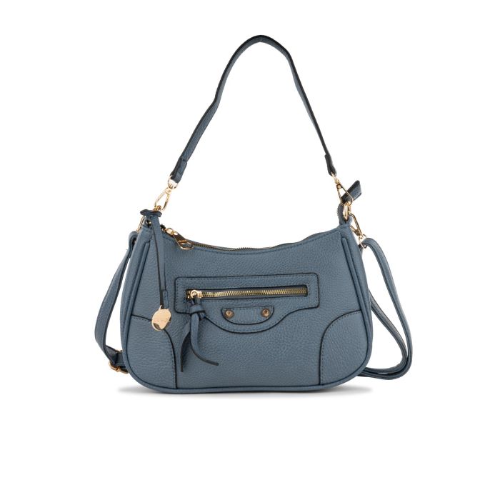 Borsa azzurra con tasca frontale e doppia tracolla removibile