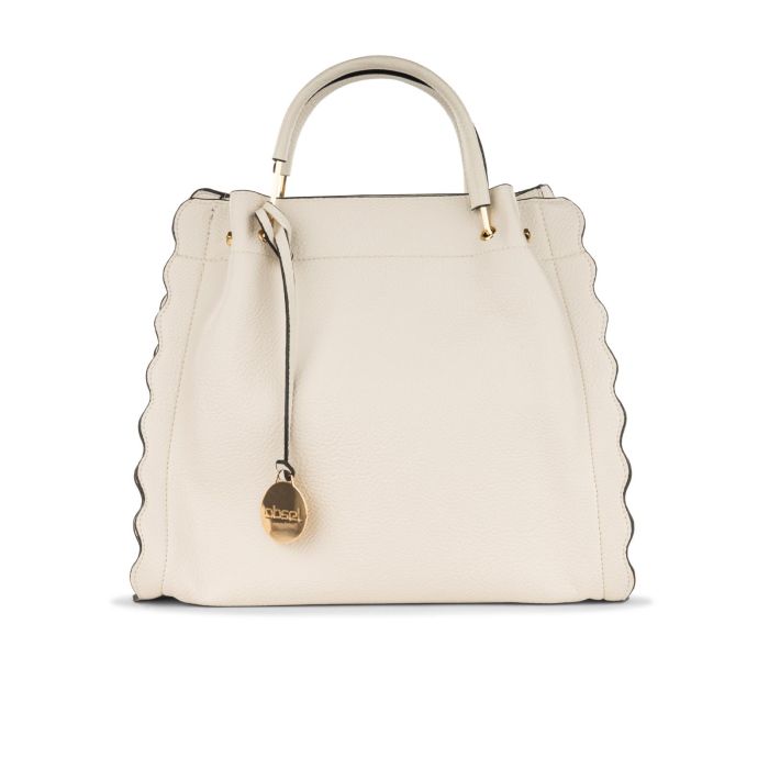 Borsa bianca da donna con ciondolo e bordi sagomati