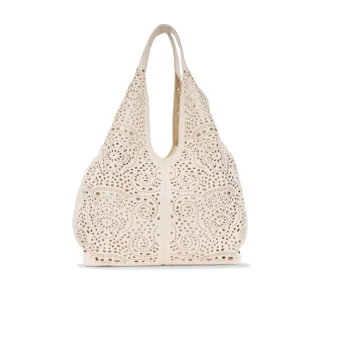 Hobo bag bianca traforata da donna