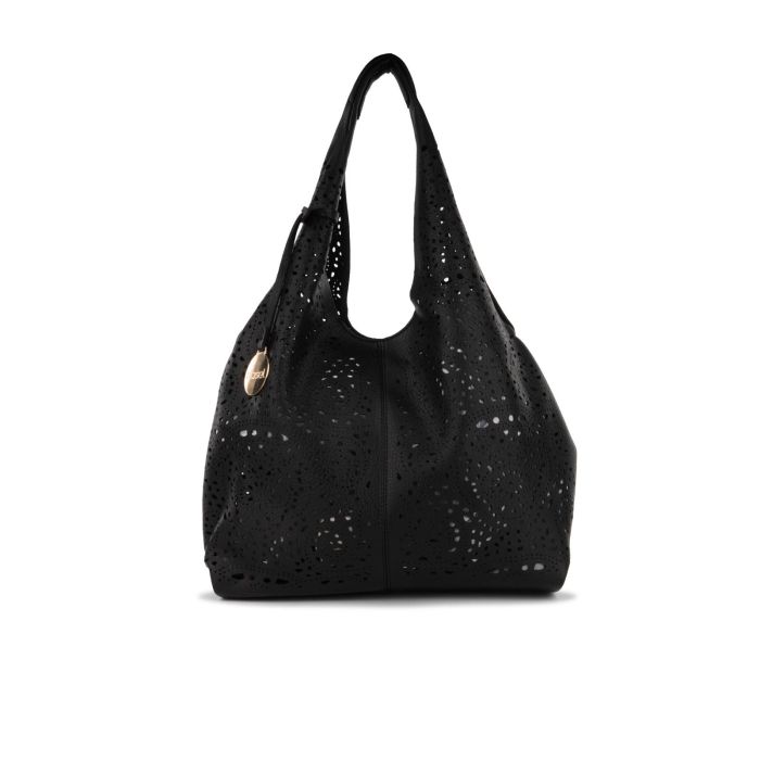 Hobo bag nera traforata da donna