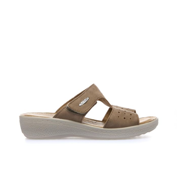 Ciabatte comfort beige con zeppina e velcro