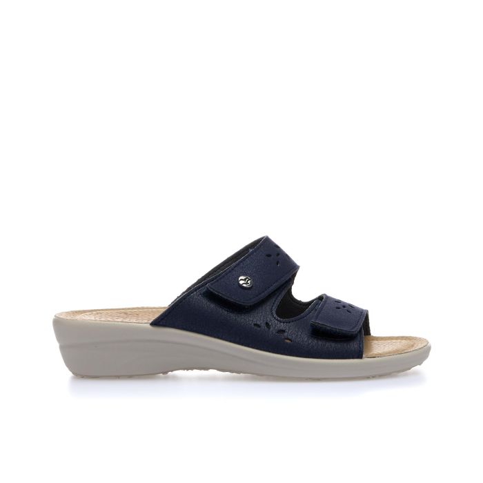 Ciabatte comfort blu con zeppina e doppio velcro