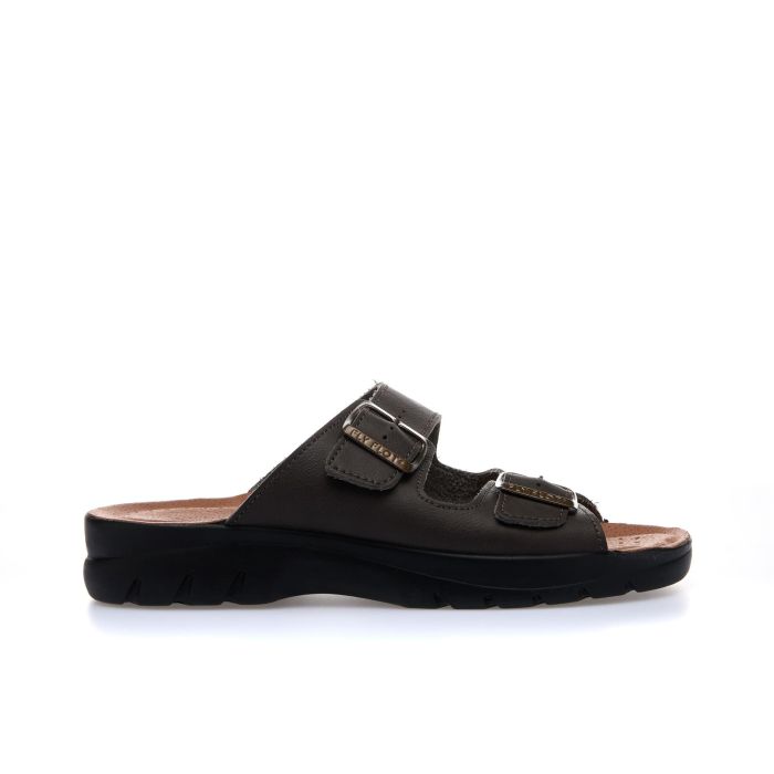 Ciabatte comfort marroni da uomo in pelle