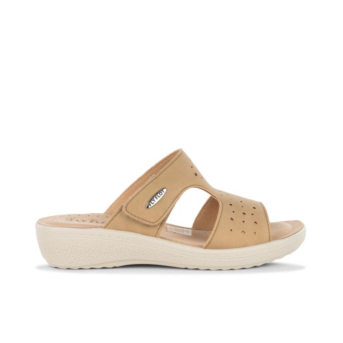 Ciabatte comfort beige da donna con strappo e zeppina