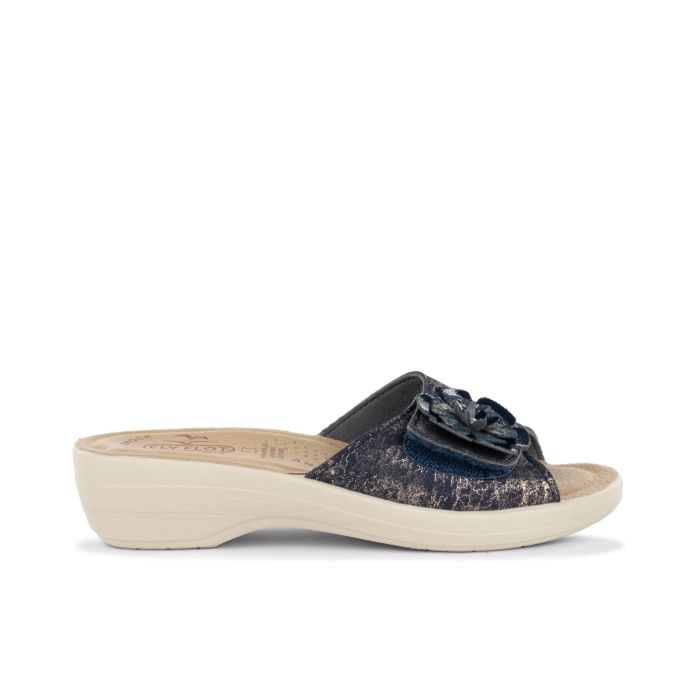 Ciabatte comfort blu da donna da casa con zeppina