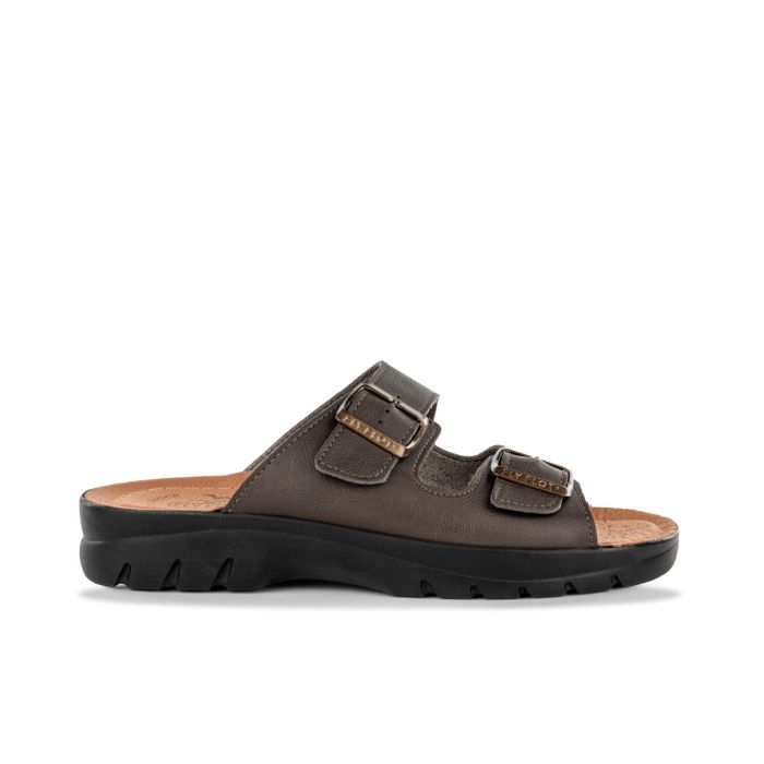 Ciabatte comfort marroni da uomo con doppia fibbia