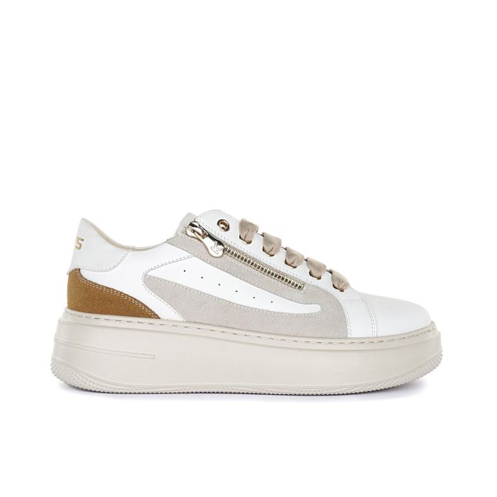 Sneakers bianche con suola platform, zip e lacci